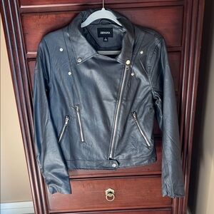 Three Bird Nest Zenana Gray Vegan Leather Biker Motorcycle Jacket Large NWT